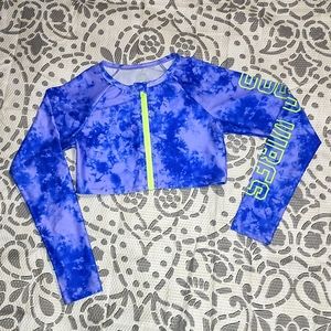 Blue and Neon Green Zip Up Rashguard Sz Lg